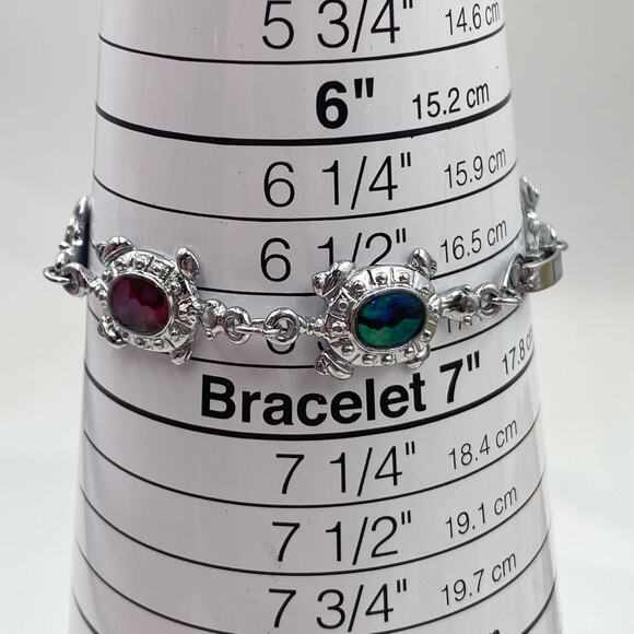 Super cool Multi Colored Abalone Shell Turtle Bracelet sign SJ Silvertone - Picture 2 of 9